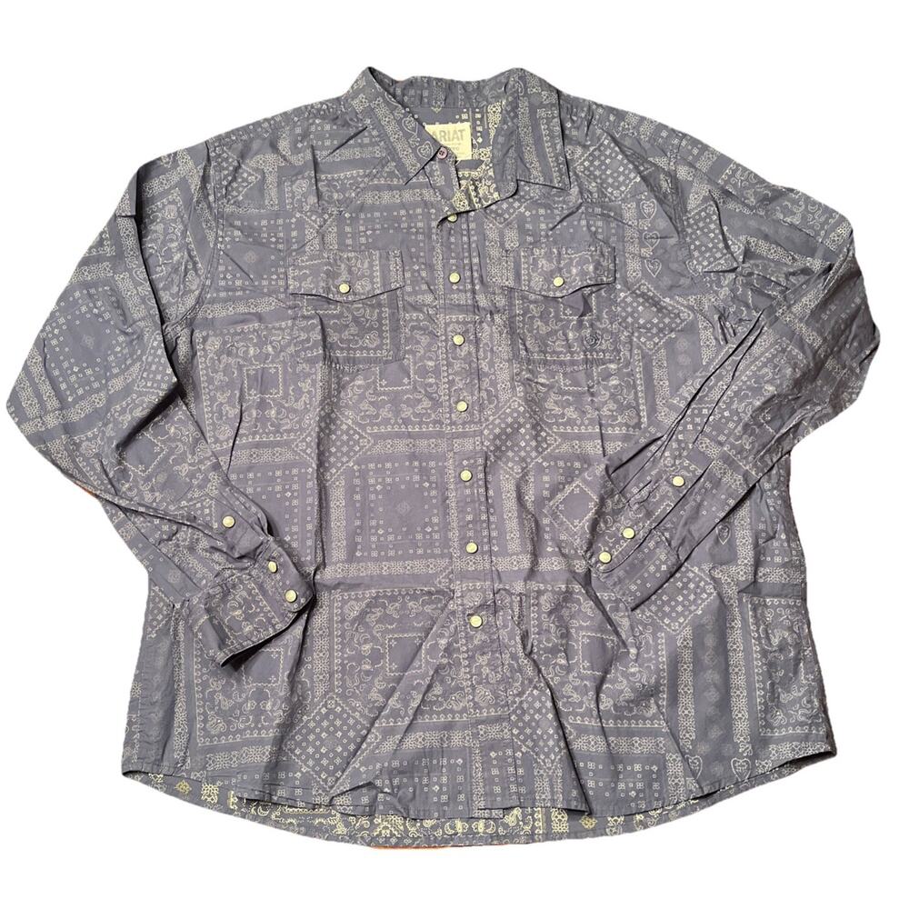 Ariat Shirt Men’s Size XXL Blue PEARL SNAP Plaid Retro Fit Button Down Western